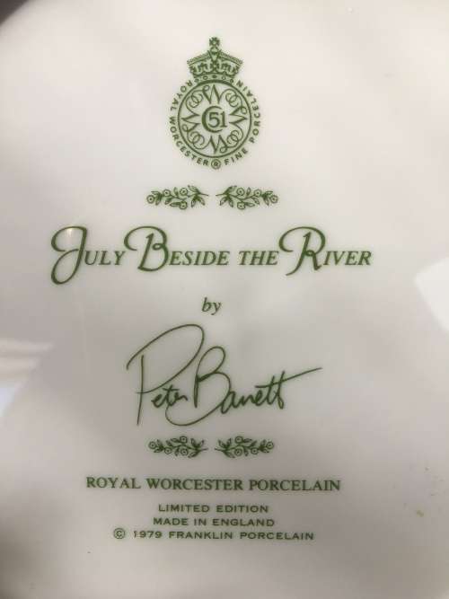 WOW!! c1979. Plate Hand Painted by Peter Barret "July Beside The River" made by Royal Worcester