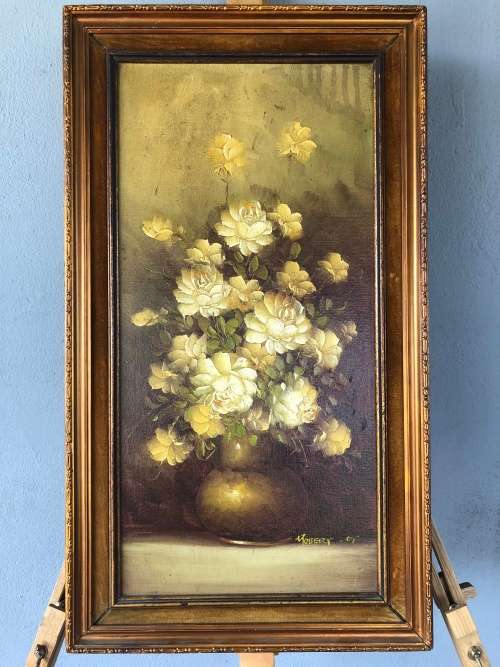 WOW !!! FANTASTIC SA ARTIST ROBERT COX FRAMED ORIGINAL OIL ON BOARD STILL LIFE OF FLOWERS - SIGNED