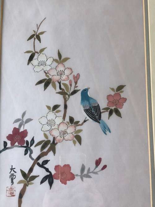 WOW !!! STUNNING CHINESE PAINTING ON SILK FRAMED WITH CALLIGRAPHY
