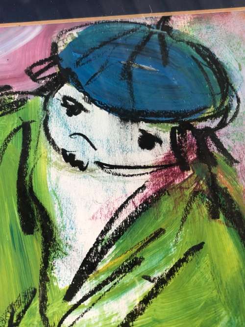 INVESTMENT ART~ FAMOUS SA ARTIST LYNETTE BARNARD (1963 - ) MIXED MEDIA SIGNED AND FRAMED