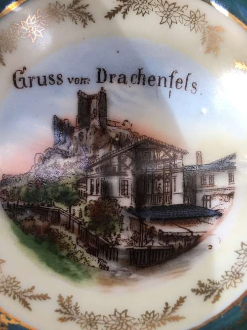 Absolutely Beautiful Antique Victorian Gruss von Drachenfels Footed Demitasse Cup & Saucer