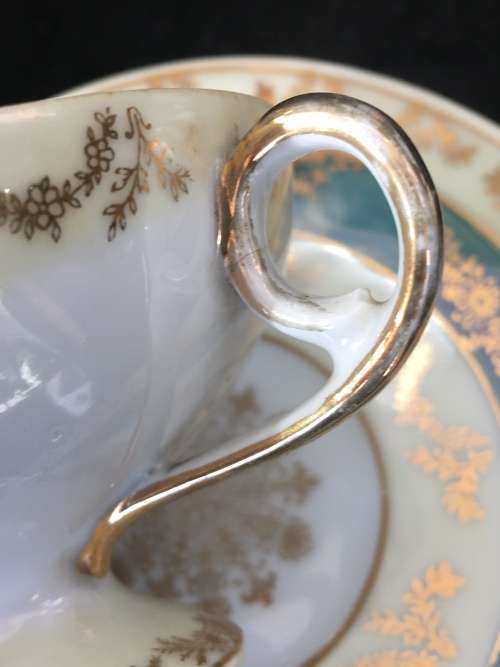 Absolutely Beautiful Antique Victorian Gruss von Drachenfels Footed Demitasse Cup & Saucer