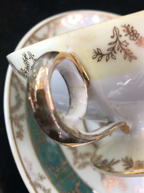 Absolutely Beautiful Antique Victorian Gruss von Drachenfels Footed Demitasse Cup & Saucer