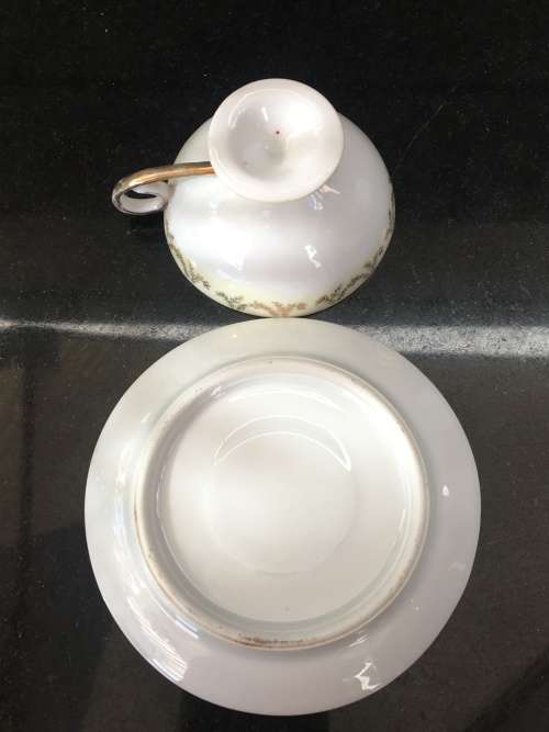 Absolutely Beautiful Antique Victorian Gruss von Drachenfels Footed Demitasse Cup & Saucer