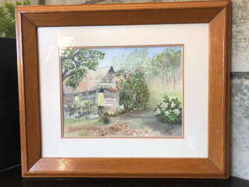 WOW !!! WHAT A BEAUTY - FRAMED WATERCOLOR - "THE OLD SHED" BY TALENTED ARTIST BETH CHAPLIN