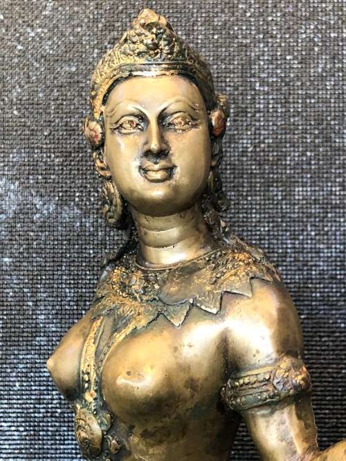 WOW !!! FANTASTIC LARGE ANTIQUE HINDU KINNARI GODDESS SOLID CAST BRONZE STATUE