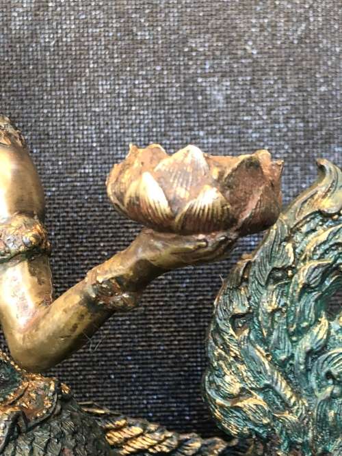 WOW !!! FANTASTIC LARGE ANTIQUE HINDU KINNARI GODDESS SOLID CAST BRONZE STATUE