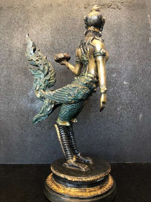 WOW !!! FANTASTIC LARGE ANTIQUE HINDU KINNARI GODDESS SOLID CAST BRONZE STATUE