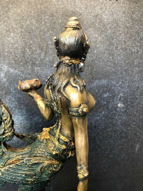 WOW !!! FANTASTIC LARGE ANTIQUE HINDU KINNARI GODDESS SOLID CAST BRONZE STATUE