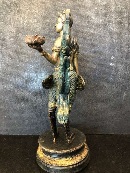 WOW !!! FANTASTIC LARGE ANTIQUE HINDU KINNARI GODDESS SOLID CAST BRONZE STATUE
