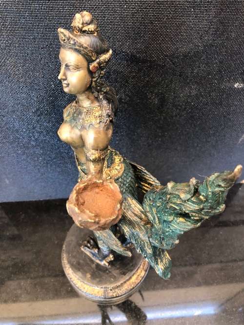 WOW !!! FANTASTIC LARGE ANTIQUE HINDU KINNARI GODDESS SOLID CAST BRONZE STATUE