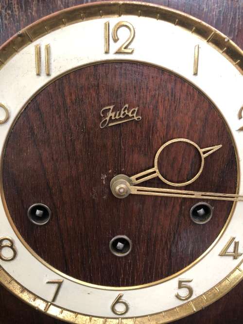 WOW !! STUNNING GERMAN JUBA TRIPLE CHIME MANTLE CLOCK WITH ORIGINAL KEY AND PENDULUM WORKING 100%