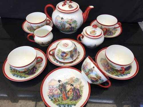RARE EARLY 1900s TAKITO FINE CHINA TEA SET PORCELAIN GEISHA GIRLS 15 PC