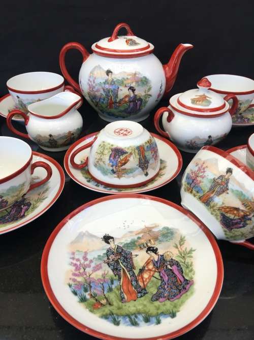 RARE EARLY 1900s TAKITO FINE CHINA TEA SET PORCELAIN GEISHA GIRLS 15 PC
