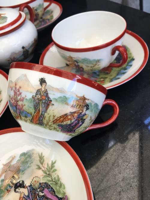 RARE EARLY 1900s TAKITO FINE CHINA TEA SET PORCELAIN GEISHA GIRLS 15 PC