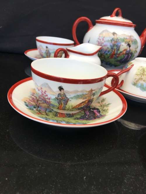 RARE EARLY 1900s TAKITO FINE CHINA TEA SET PORCELAIN GEISHA GIRLS 15 PC