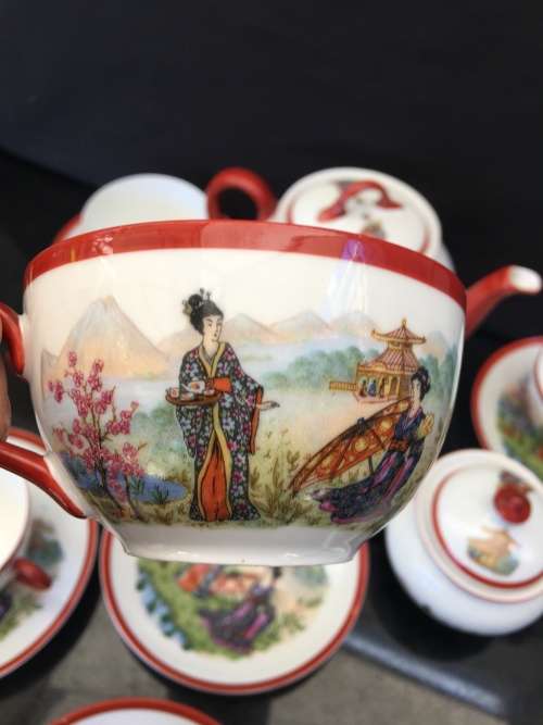 RARE EARLY 1900s TAKITO FINE CHINA TEA SET PORCELAIN GEISHA GIRLS 15 PC