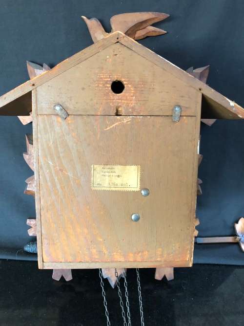 STUNNING LARGE HERBERT HERR CUCKOO CLOCK COMPLETE WITH WEIGHTS AND PENDULUM - NEEDS A SERVICE
