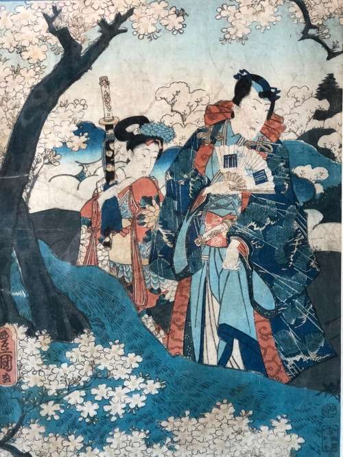 INVESTMENT ART !!! MASTER ARTIST UTAGAWA KUNISADA (TOYOKUNI III) (1786 - 1865 )  ORIGINAL WOODBLOCK