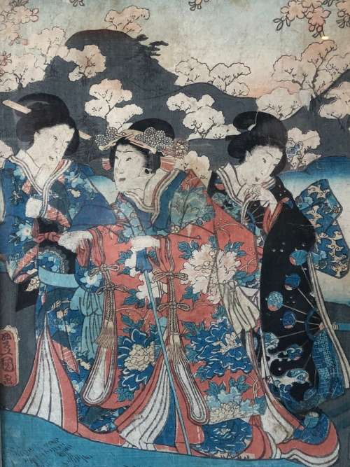 INVESTMENT ART !!! MASTER ARTIST UTAGAWA KUNISADA (TOYOKUNI III) (1786 - 1865 )  ORIGINAL WOODBLOCK