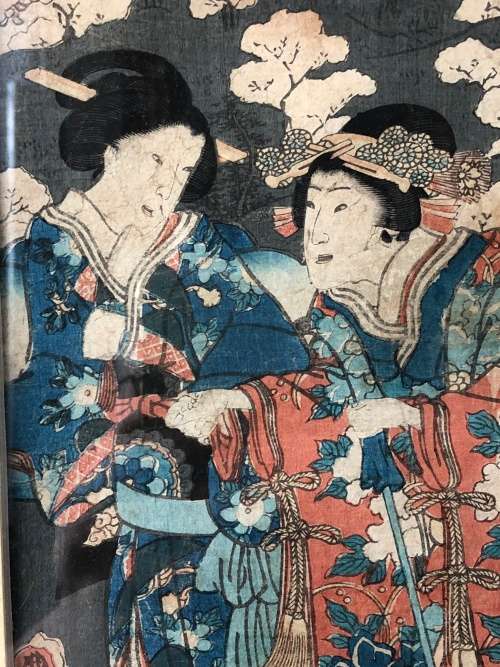 INVESTMENT ART !!! MASTER ARTIST UTAGAWA KUNISADA (TOYOKUNI III) (1786 - 1865 )  ORIGINAL WOODBLOCK