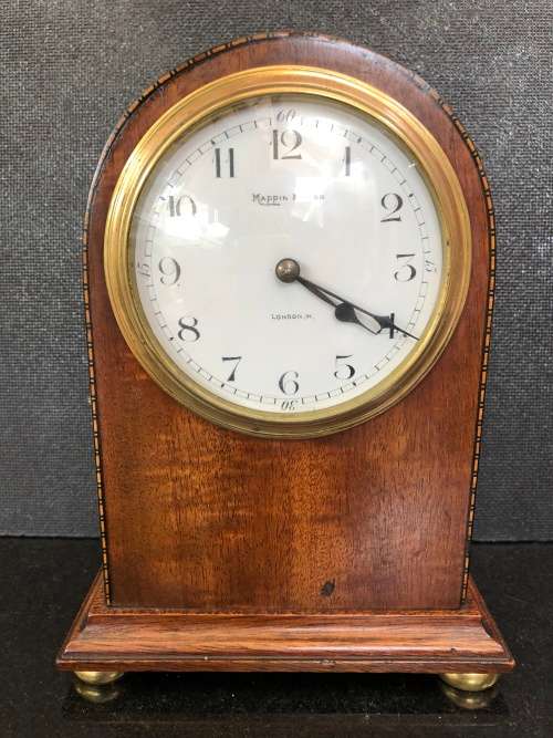 WOW !!! STUNNING MAPPIN & WEBB MAHOGANY CASED INLAID MANTLE / TABLE CLOCK - WORKING 100 %