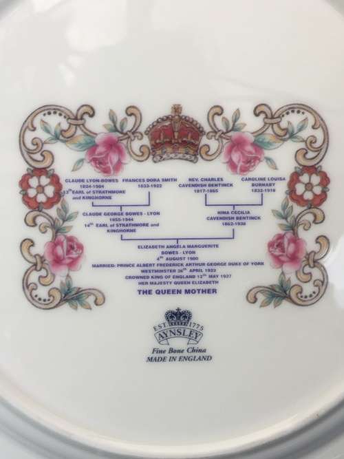 Aynsley Fine Bone China England Large 27 cm Display Plate" Queen Elizabeth Queen Mothers 100 Bday