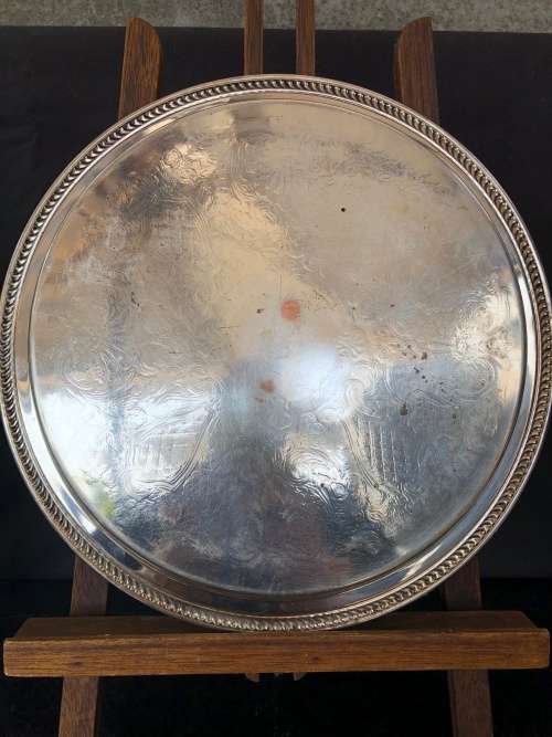 WOW !!! STUNNING ROUND SILVER PLATED PIERCED GALLERY TRAY MARKED EMESS