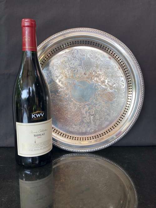 WOW !!! STUNNING ROUND SILVER PLATED PIERCED GALLERY TRAY MARKED EMESS