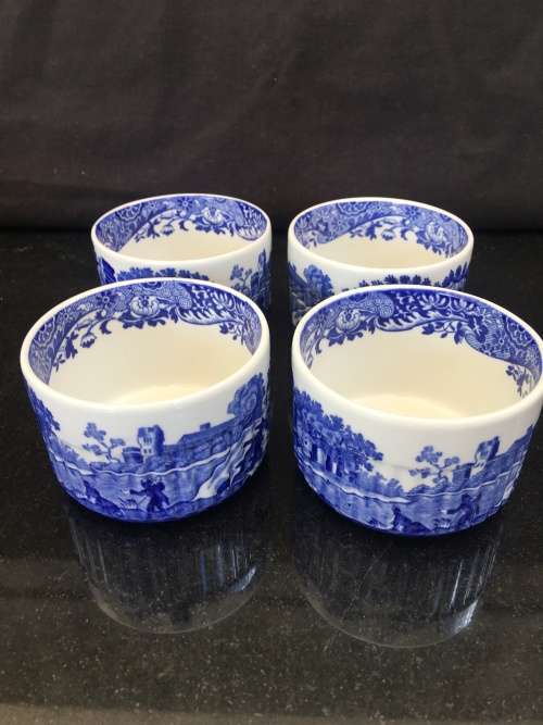 Lot Absolutely Beautiful Spode Blue Italian Ramekins Printed from Hand Engraved Copper Plates.