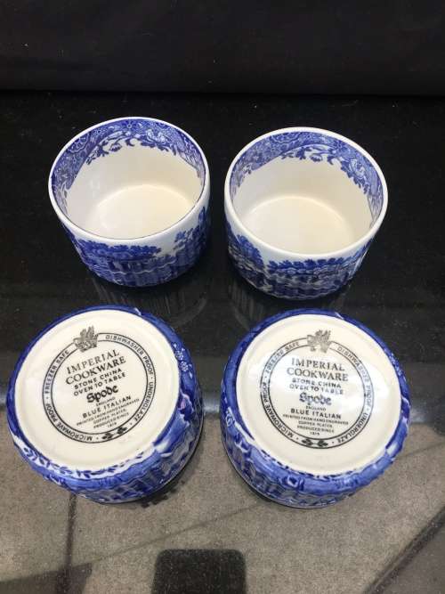 Lot Absolutely Beautiful Spode Blue Italian Ramekins Printed from Hand Engraved Copper Plates.