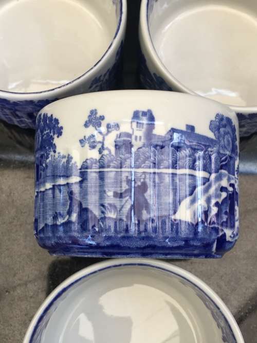 Lot Absolutely Beautiful Spode Blue Italian Ramekins Printed from Hand Engraved Copper Plates.