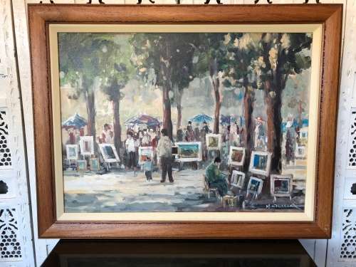 INVESTMENT ART ~ FAMOUS SA ARTIST MAURO CHIARLA LARGE OIL ON CANVAS TITLED "ART IN THE PARK"