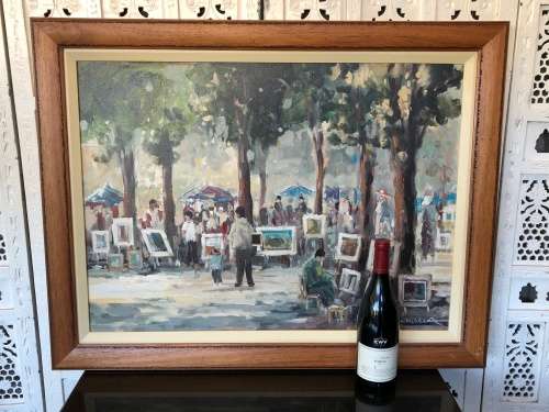 INVESTMENT ART ~ FAMOUS SA ARTIST MAURO CHIARLA LARGE OIL ON CANVAS TITLED "ART IN THE PARK"