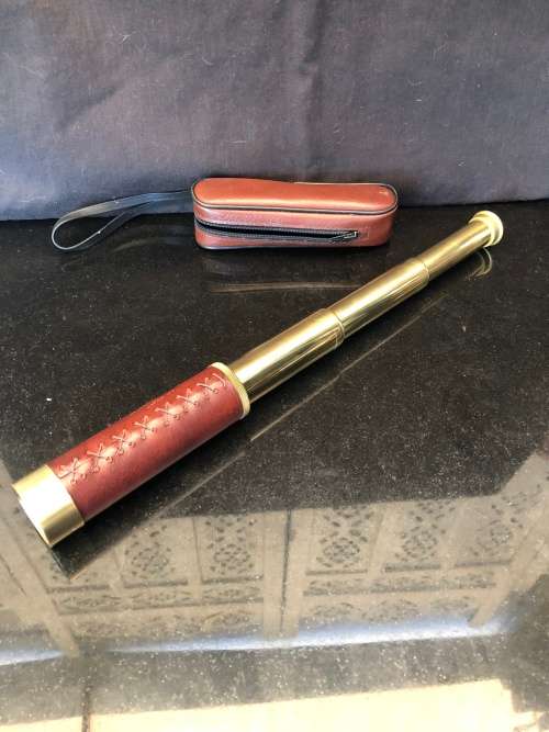 Vintage Copitar Brass and Leather Spyglass, Telescope, Monocular, 25 x 30mm In the original case