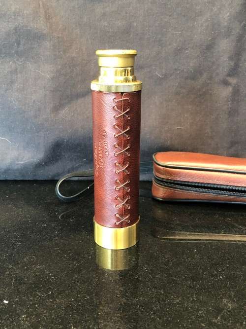 Vintage Copitar Brass and Leather Spyglass, Telescope, Monocular, 25 x 30mm In the original case