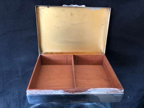 Art Deco Silver Plated Aristocrat Cigarette Box, Keepsake Box, Double Compartment , Cedar Wood Lined