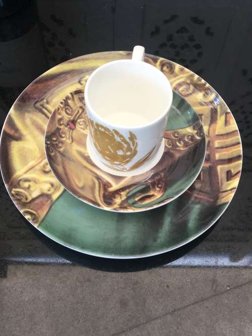 Stunning Rare Collectible Vladimir Tretchikoff porcelain demitasse Trio, Lady from Orient.