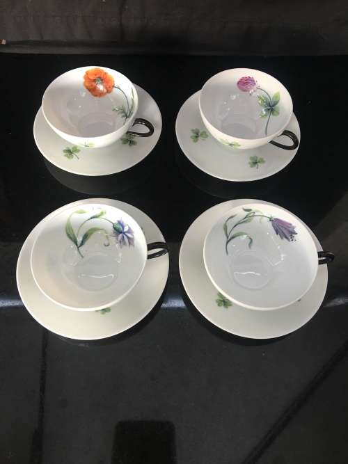 Antique  Limoges France Botanical Hand Painted Eggshell Demitasse Cup & Saucer. Marked.