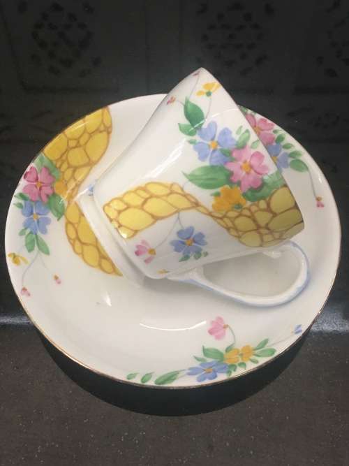 Delightful c1935 A.B.J. Grafton China made in England. Hand Painted Demitasse Cup & Saucer.