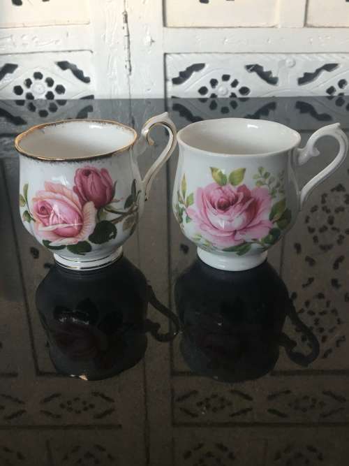 2 Rose Tea Cups By  Royal Albert " Anniversary Rose & American Beauty " 1 cup small chip