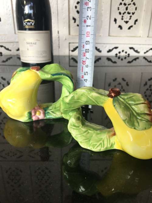 Lovely Ultra Rare Vintage Villeroy & Boch Set of 2 Porcelain Napkin Rings Fruit. with Markings