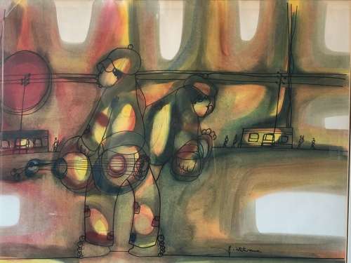 WOW !!! SA ARTIST HARGREAVES NTUKWANA (1938 - 1998) STUNNING ORIGINAL LARGE MIXED MEDIA - FRAMED