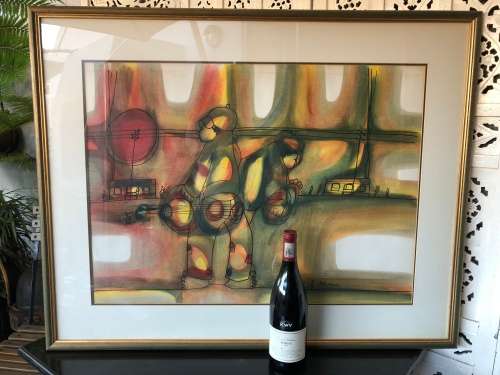 WOW !!! SA ARTIST HARGREAVES NTUKWANA (1938 - 1998) STUNNING ORIGINAL LARGE MIXED MEDIA - FRAMED