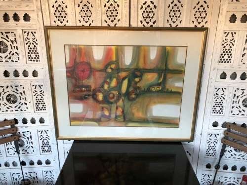 WOW !!! SA ARTIST HARGREAVES NTUKWANA (1938 - 1998) STUNNING ORIGINAL LARGE MIXED MEDIA - FRAMED