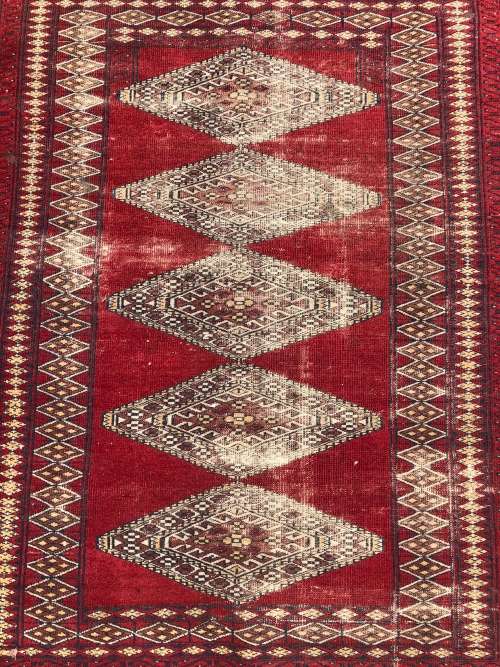 WOW !!! NICELY WORN PURE WOOL HAND KNOTTED VINTAGE BOKHARA PERSIAN CARPET 1210 X 950mm