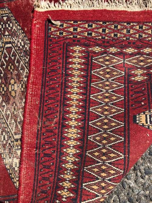 WOW !!! NICELY WORN PURE WOOL HAND KNOTTED VINTAGE BOKHARA PERSIAN CARPET 1210 X 950mm