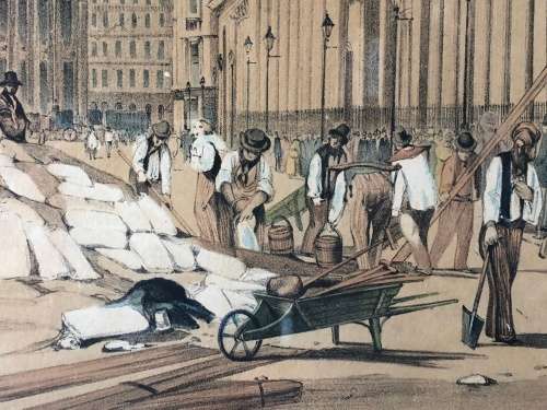 WOW !! STUNNING OLD LITHOGRAPH BY T.S.BOYS (1803 -1874) - THE BANK LOOKING TOWARDS THE MANSION HOUSE