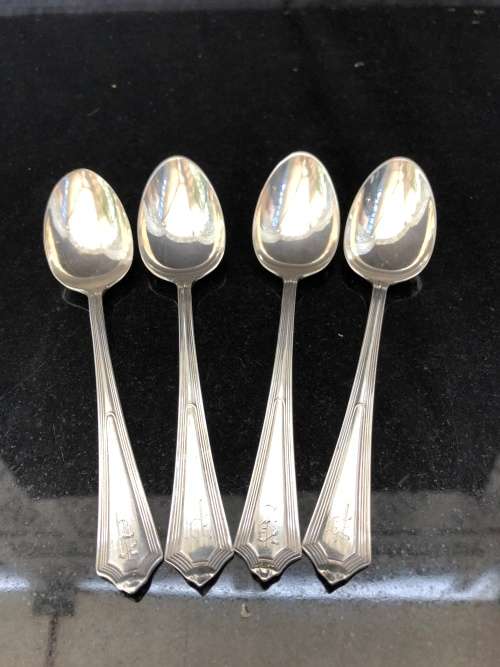 STUNNING ANTIQUE SET OF 4 HALLMARKED GORHAM STERLING SILVER TEA SPOONS circa 1911 - CLEARLY MARKED