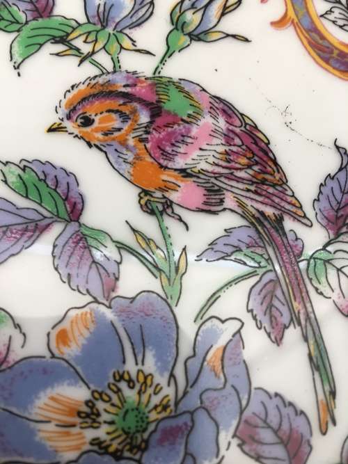 Beautiful Vintage Japanese Imperial Kyoto Imari Porcelain Spring Bird Song Large Display Plate. 26cm